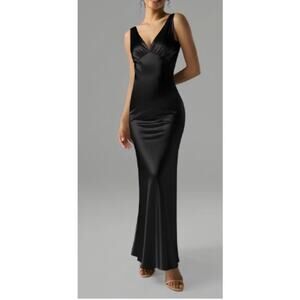 AW BRIDAL 4 S black Rachael satin formal wedding prom maxi dress NEW b23